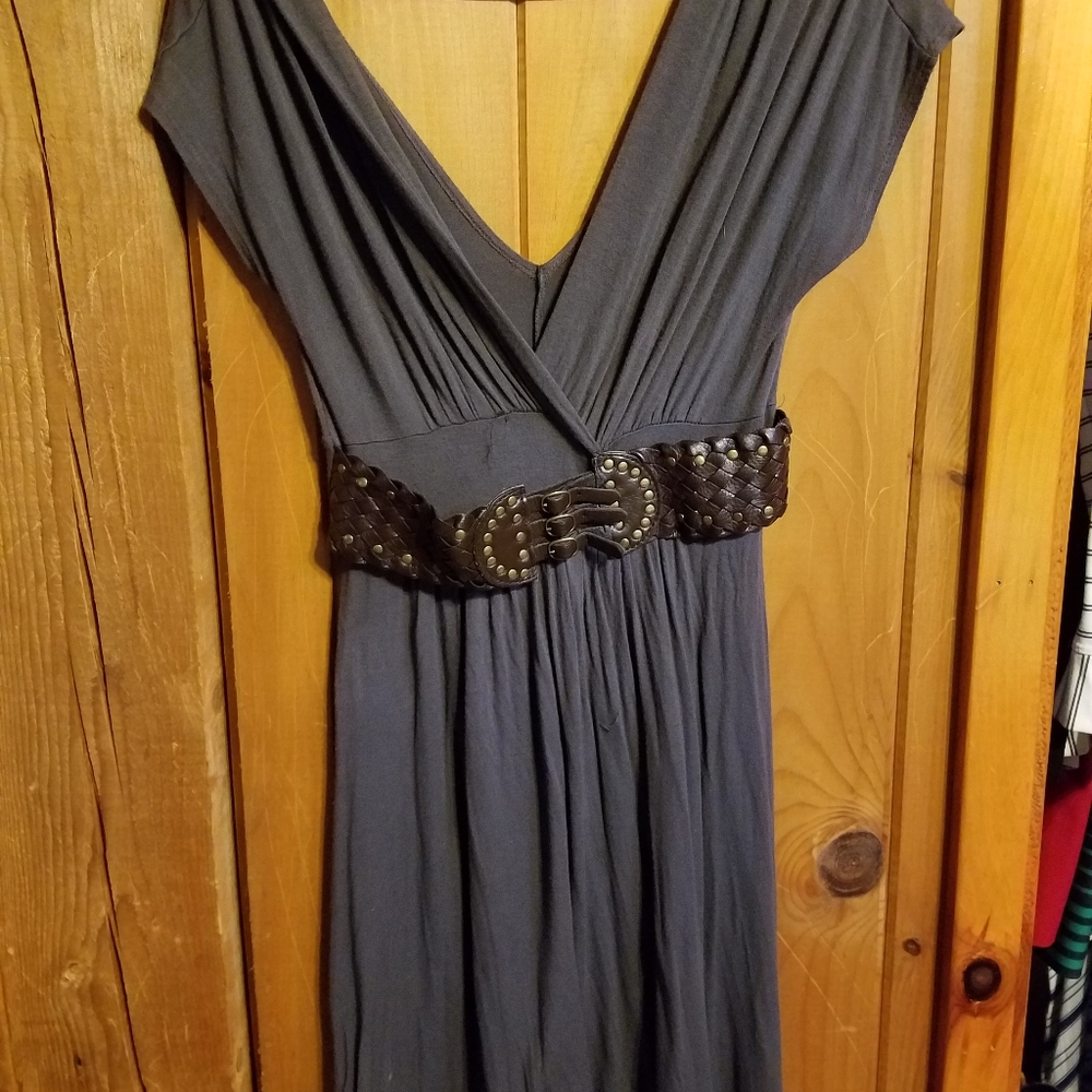 Deep v neck belted dress
